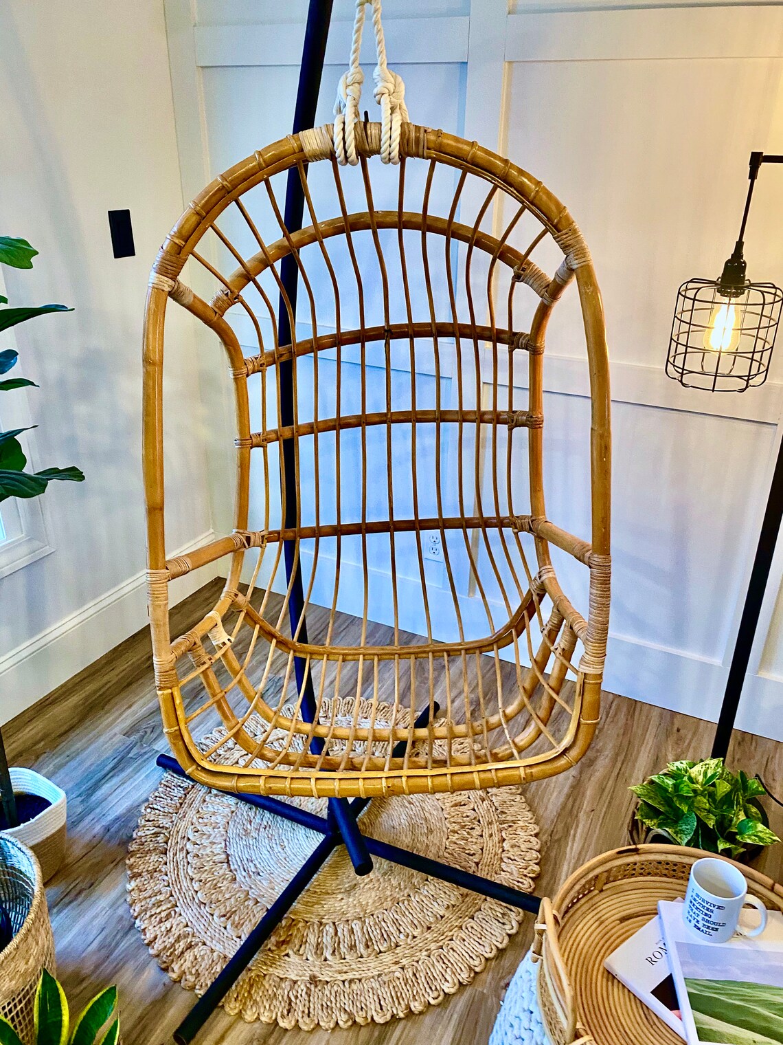1950's Rattan Hanging Chair & STAND Etsy