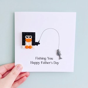 Personalised Bricks Fishing You Happy Father&#39;s Day Penguin Fish Card