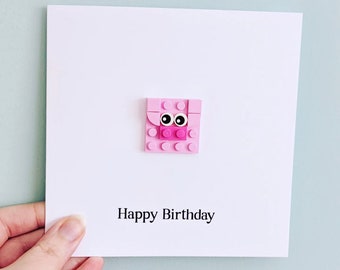Personalised Bricks Pig Happy Birthday Card