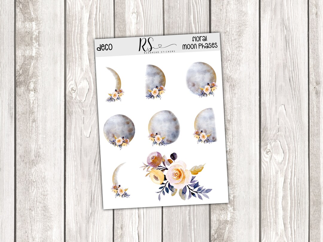 Deco Stickers Floral Moon Phases Planner Stickers Functional Stickers ...