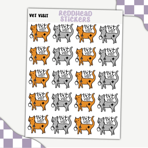 Vet Visit Cat Planner Stickers | Vet Stickers | Pet Care Stickers | Cat Stickers | Functional Planner Stickers | Cat Lover Stickers