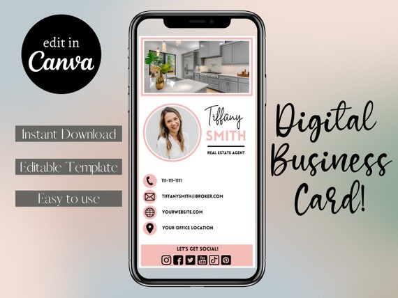 Modello di biglietto da visita digitale, biglietto da visita moderno rosa  cipria per agente immobiliare, modello di biglietto da visita immobiliare, biglietto  da visita virtuale Canva -  Italia