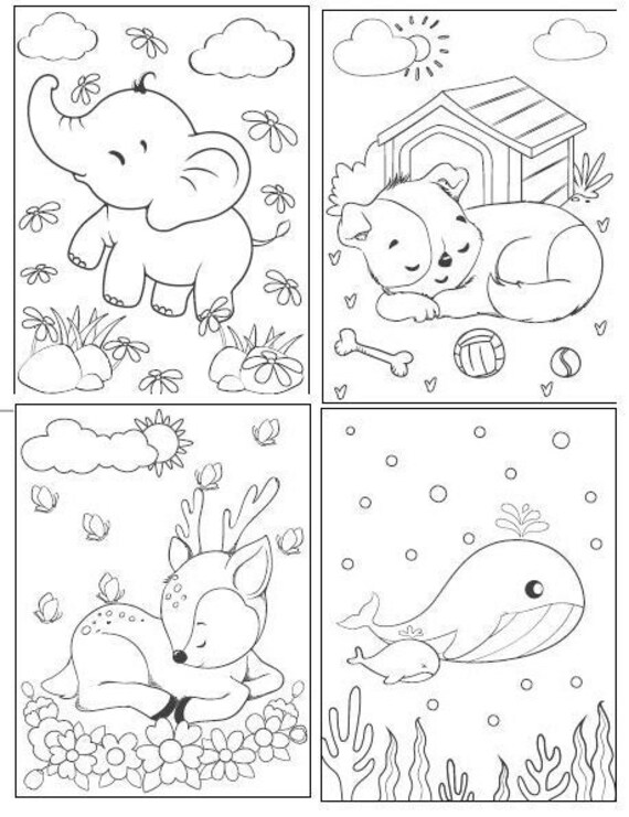 40 page printable animal coloring pages coloring book etsy