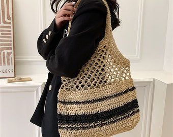 HgOgTg Designer handbags,Single shoulder slope woven bag bag, large  capacity shell package grass