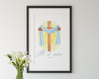 He Is Risen Wall Art | Printable Christian Wall Art | Easter Religious Wall Art