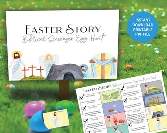 Búsqueda del tesoro de huevos de Pascua Historia bíblica imprimible / Búsqueda cristiana de huevos de Pascua para niños / Juegos de Pascua