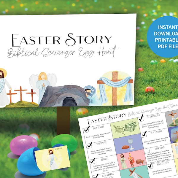 Easter Egg Scavenger Hunt Bible Story Printable | Christian Easter Egg Hunt for Kids | Easter Games