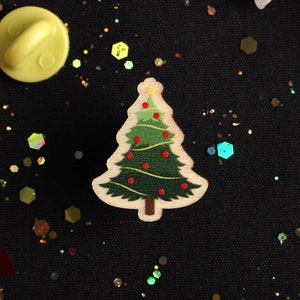 Christmas Tree Wooden Pin Badge