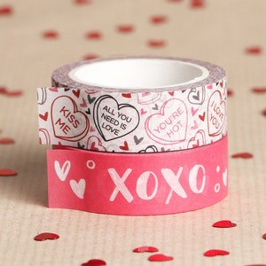 Ruban adhésif Washi Valentines Love Hearts & XOXO, lot de 2