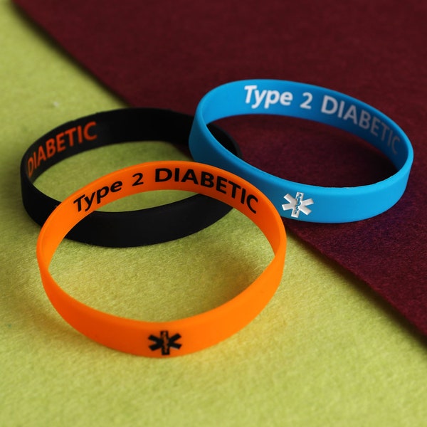 Diabetes Armbänder - Typ 1 - Typ 2 - Diabetische Silikonarmbänder für alle Altersgruppen
