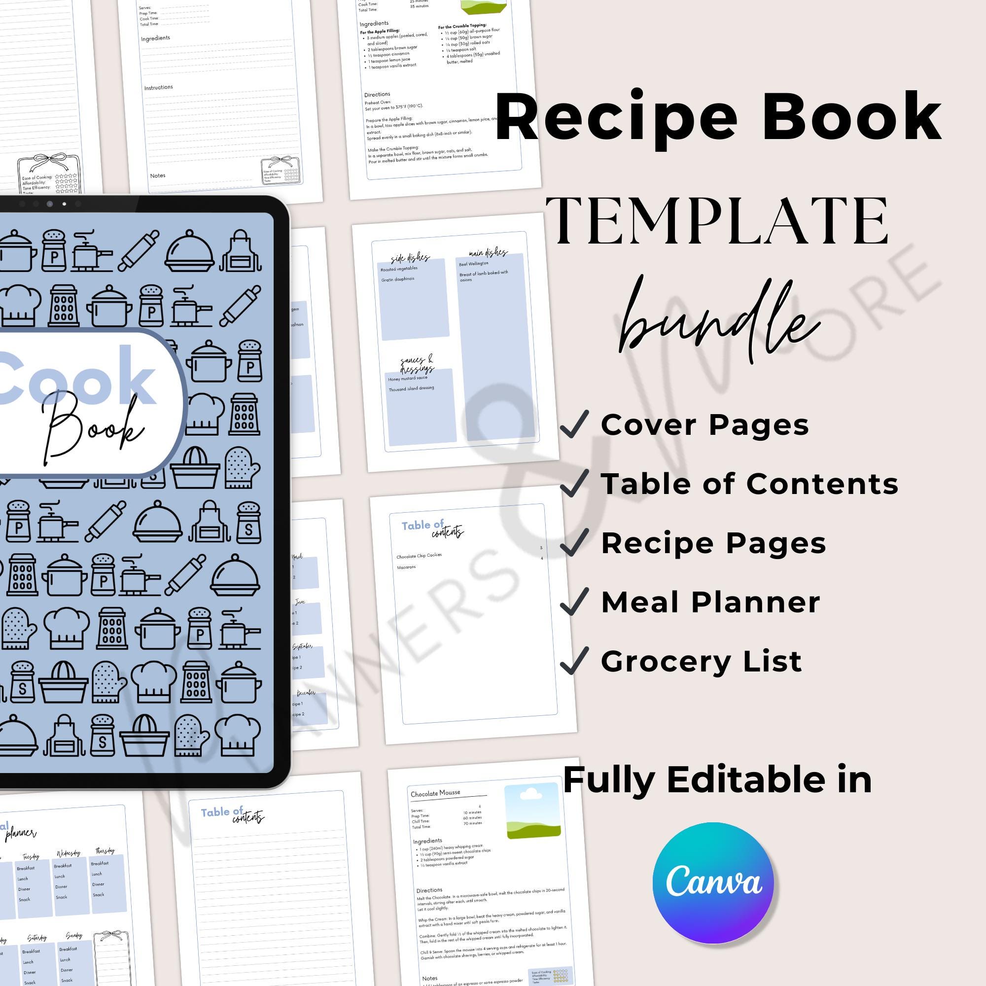 Editable Recipe Book Template Canva Cookbook Minimalist Design Family ...