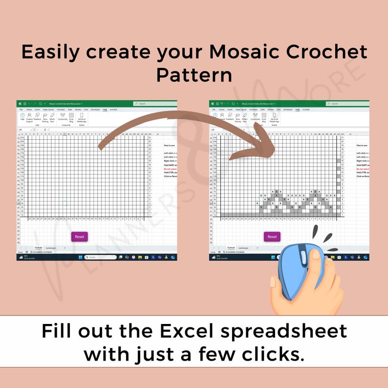 Clickable Mosaic Crochet Pattern Generator Grid Excel Macros Enabled ...