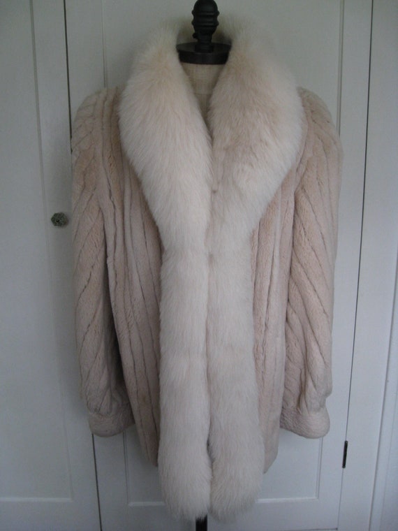 Real sheared blush beaver and arctic fox fur coat