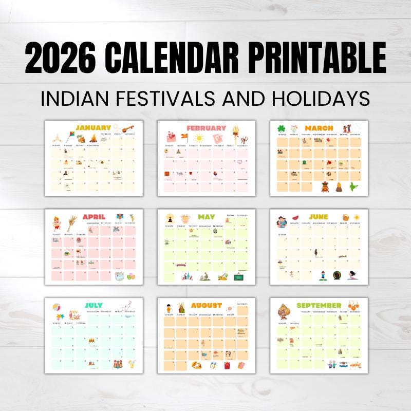 2026 Indian Festival Calendar | Printable | PDF Download - Etsy
