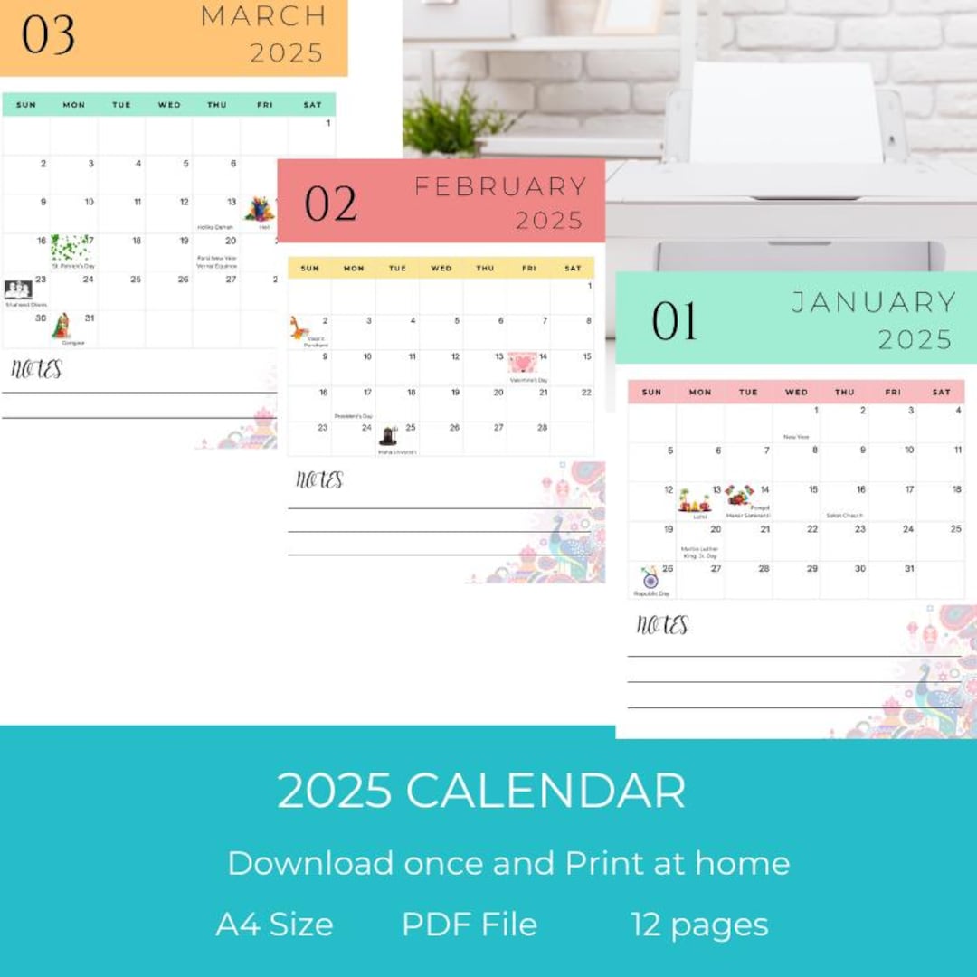 Indian Calendar 2025 Includes Major Festivals and US Federal Holidays