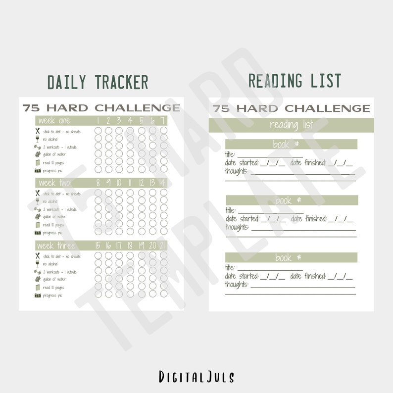 75 Hard Challenge Printable Tracker - Etsy