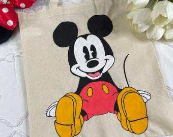 Hand-Painted Disney Tote Bags, Custom Disney Canvas Bag, Mickey Mouse Inspired Tote, Personalized Disney Design, Unique Painted Handbag