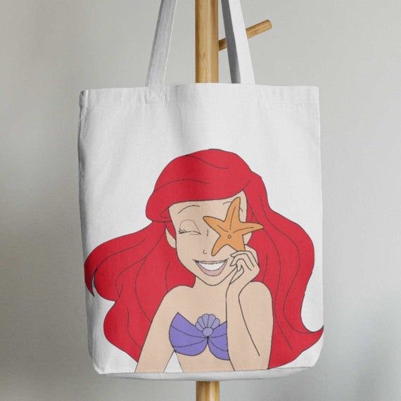 手描きのリトルマーメイドトートバッグ、カスタムディズニーキャンバス 
