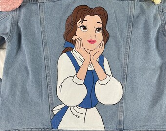 美女と野獣のオーバーサイズデニムジャケット、手描きのジーンズ