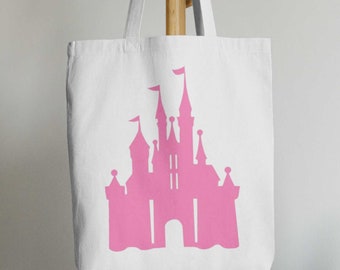 Hand-Painted Disney Castle Tote Bag, Custom Canvas Bag, Disney Castle Inspired Tote, Personalized Fairy Tale Design, Unique Painted Handbag