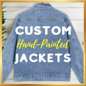 Custom Painted Denim Jacket • Any Design! • Premium Hand-Painted Service • Singers, Logos, Disney, Pets, and More • Free Mockup Included