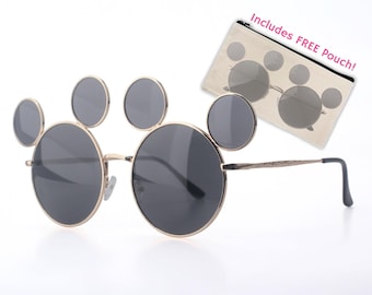 Mickey Mouse Shaped Sunglasses – Disney Inspired Eyewear – Black and Gold Frames with Black, Gold & Color Lenses – Perfect for Disney Fans