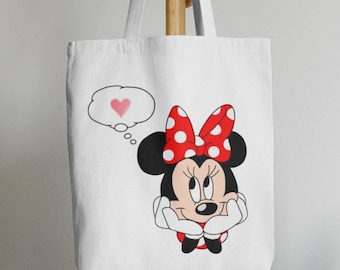 Hand-Painted Minnie Mouse Tote Bag, Custom Disney Canvas Bag, Minnie Mouse Inspired Tote, Personalized Minnie Design, Unique Painted Handbag