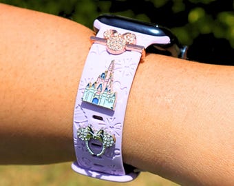 Correa de silicona para Apple Watch para mujer: bonita correa para Apple Watch, accesorio personalizado para reloj de Disney: correa para reloj con el castillo de Cenicienta.