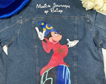 Mickey Mouse Fantasmic Hand-Painted Jacket - Disney Custom Design | Disney Jean Jacket, Hand Paint Jacket, Disney Inspired Jacket
