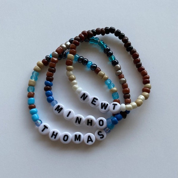 The Maze Runner inspired bracelets, Thomas, Newt, and Minho.