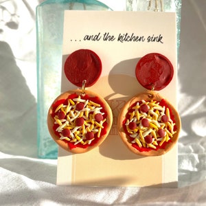 Pizza Polymer Clay Earring | Pepperoni Cheese Pizza Dangle Statement Earrings