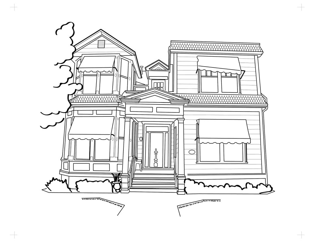 Custom House Portrait Painting Black & White | Home Ink Art Piece From ...