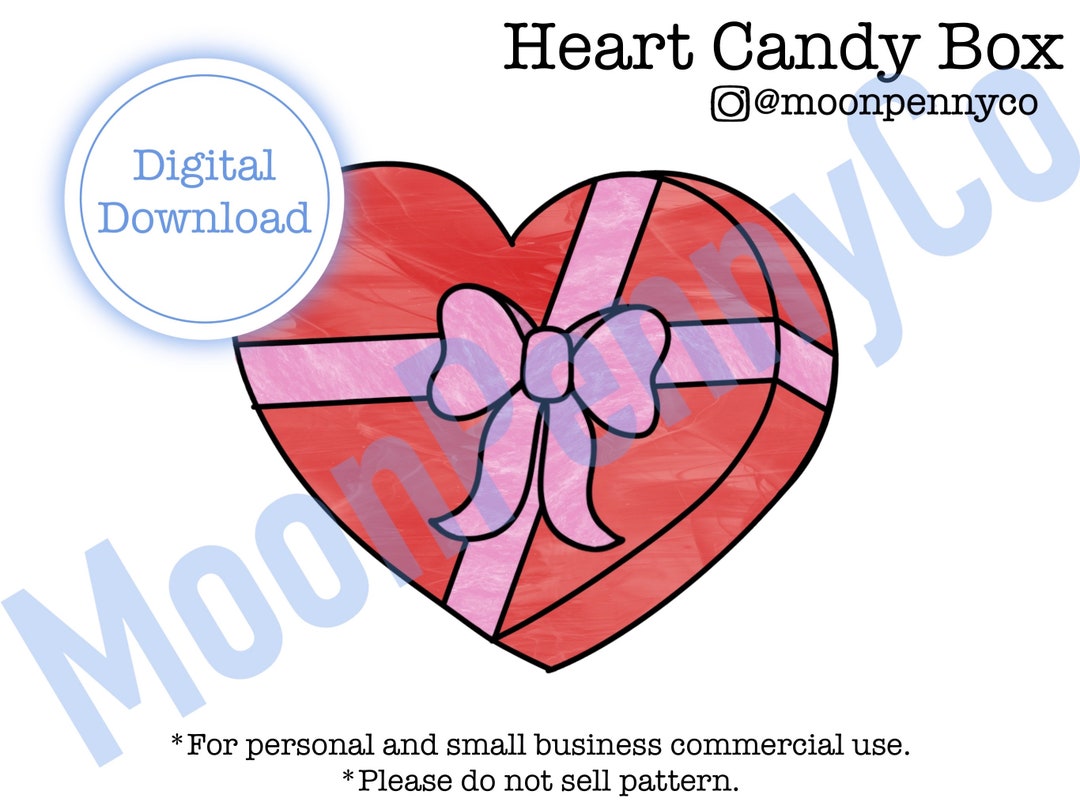 Stained Glass Heart Shaped Candy Box Pattern Valentine Suncatcher