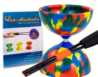 Juggle Dream Jester Diabolo Set - Beach - Fixed Axle Professional Diabolo with Super Glass Handsticks - Juggling Toy