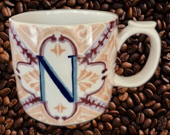 Anthropologie Initial N Ceramic Mug Design Wrapped Around And In Bottom Of Mug