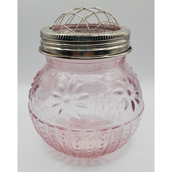 Vintage Pink Glass Flower Frog Jar 2003 Etsy