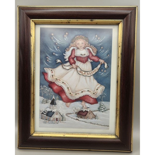 Vintage 1996 Gail Callahan Signed Angel Blessings Christmas Winter Framed Print