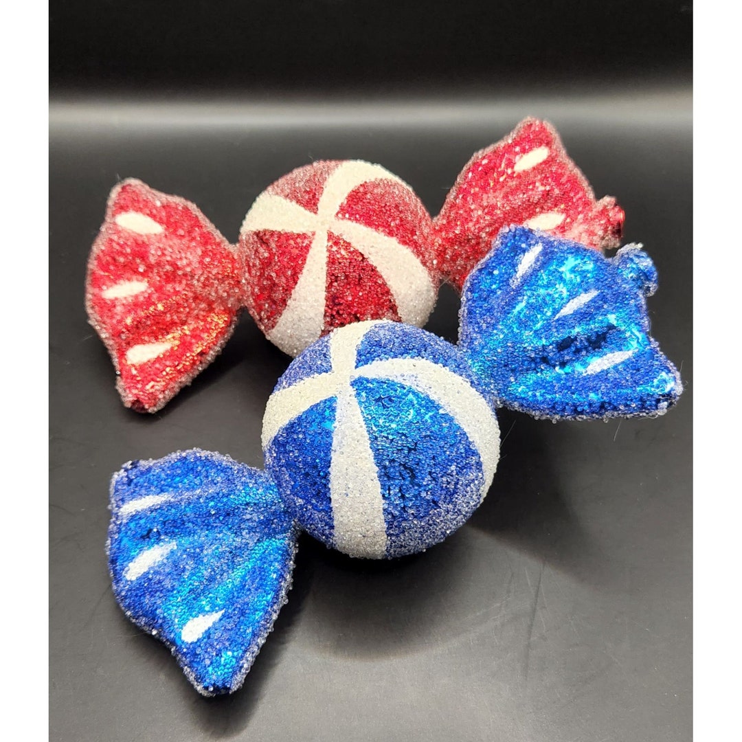 Vintage Plastic Sugar Coated Wrapped Candy Balls Ornaments 6