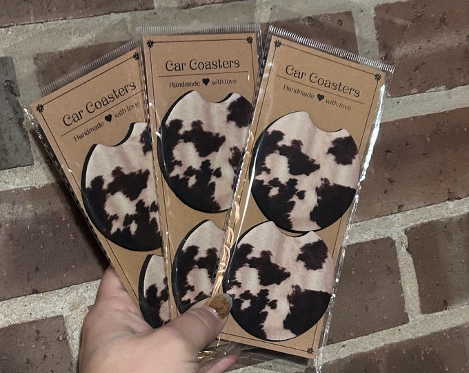 Cowhide Car Coasters: Absorbent Neoprene Car Accessories (Set of 2)