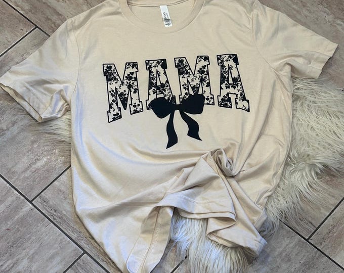 Mama Floral Bow Shirt: Cotton Crew Neck Tee