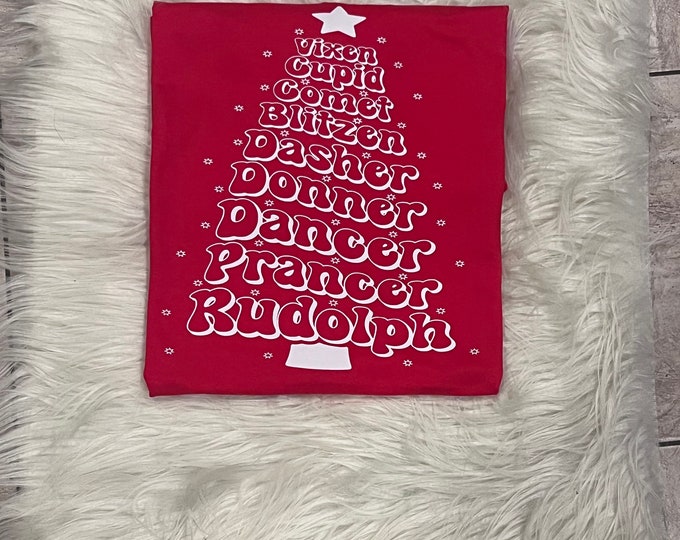Reindeer Names Christmas Tree Shirt: Holiday T-Shirt