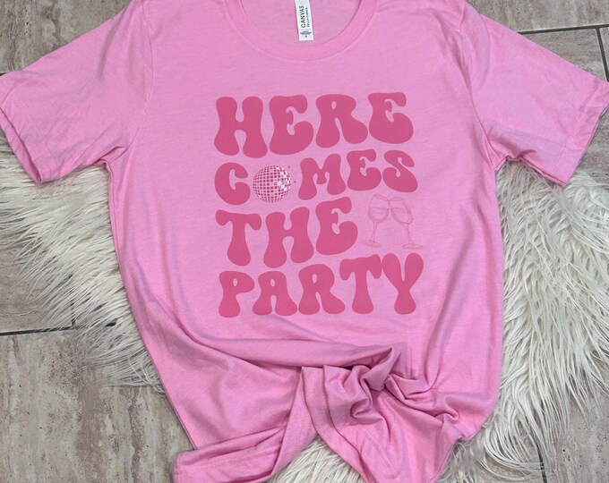Disco Bachelorette Party Shirt: Here Comes The Party - Cotton Crew Neck