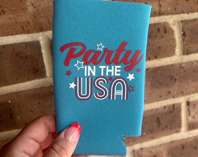 Party in the USA Can Koozie: 4th of July Slim Can Cooler