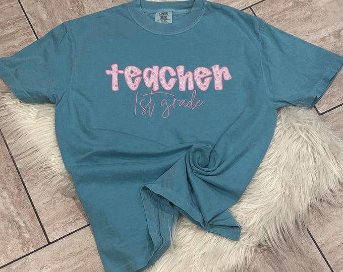 Teacher 1st Grade Christmas Shirt, Soft Cotton Crew Neck