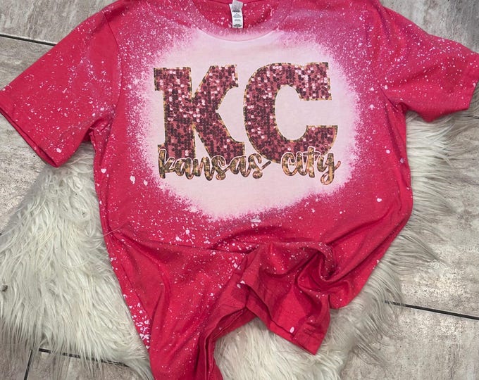 Chiefs Bleached Shirt: KC Football Faux Glitter Tee