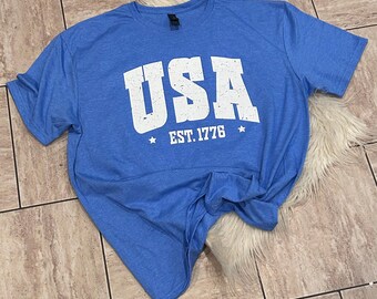 USA Shirt: Cotton Fourth of July Crew Neck Tee