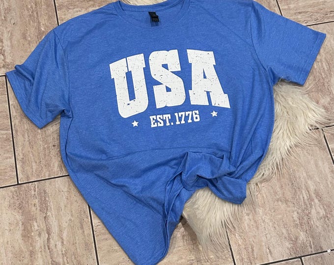 USA Shirt: Cotton Fourth of July Crew Neck Tee
