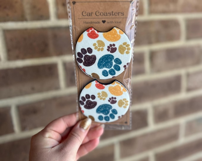 Paw Print Car Coasters: Absorbent Neoprene Car Accessories (Set of 2)