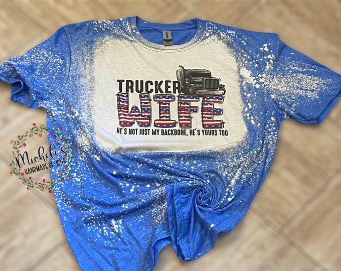 Trucker Wife Bleached Shirt: Patriotic Design