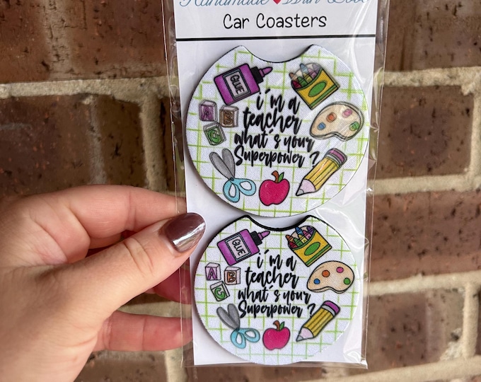 Teacher Car Coasters: Absorbent Neoprene Car Accessories (Set of 2)